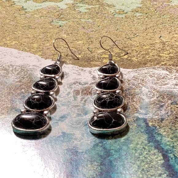 Black Jasper Long Earrings - Picture 2 of 2